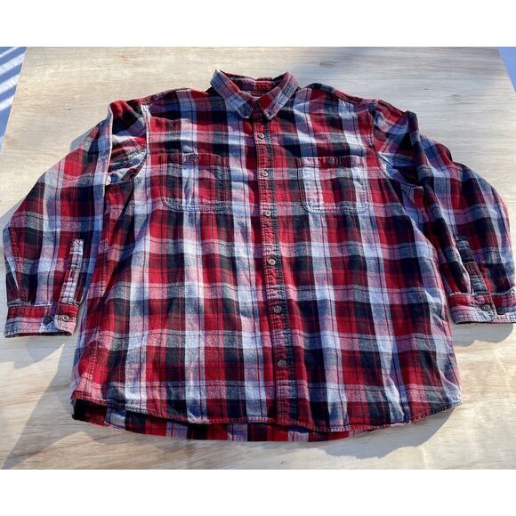 Duluth Trading Co.‎ Flannel Button Up Long Sleeve Shirt Men's Red Plaid 2XL Tall - Picture 1 of 6